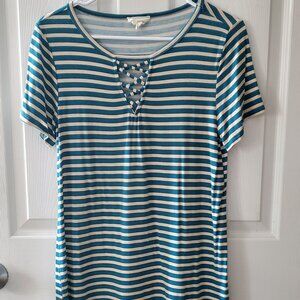 Women's teal and cream striped shirt